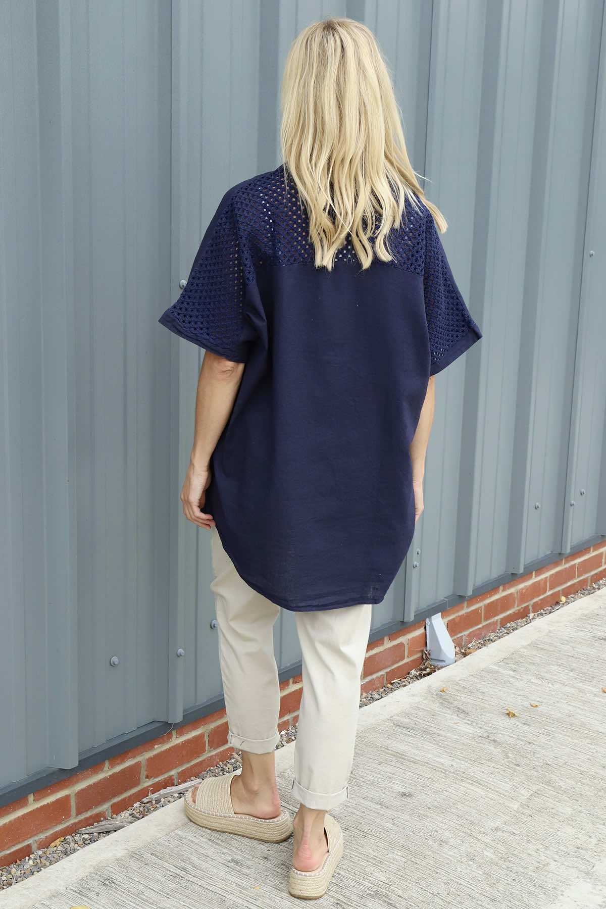 Theodora Crochet Detail Shirt Navy