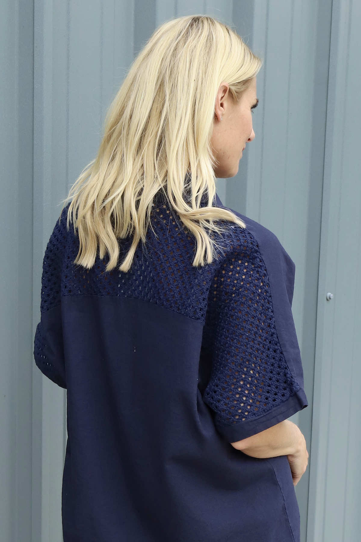 Theodora Crochet Detail Shirt Navy