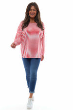 Cora Stripe Sweat Coral Coral - Cora Stripe Sweat Coral