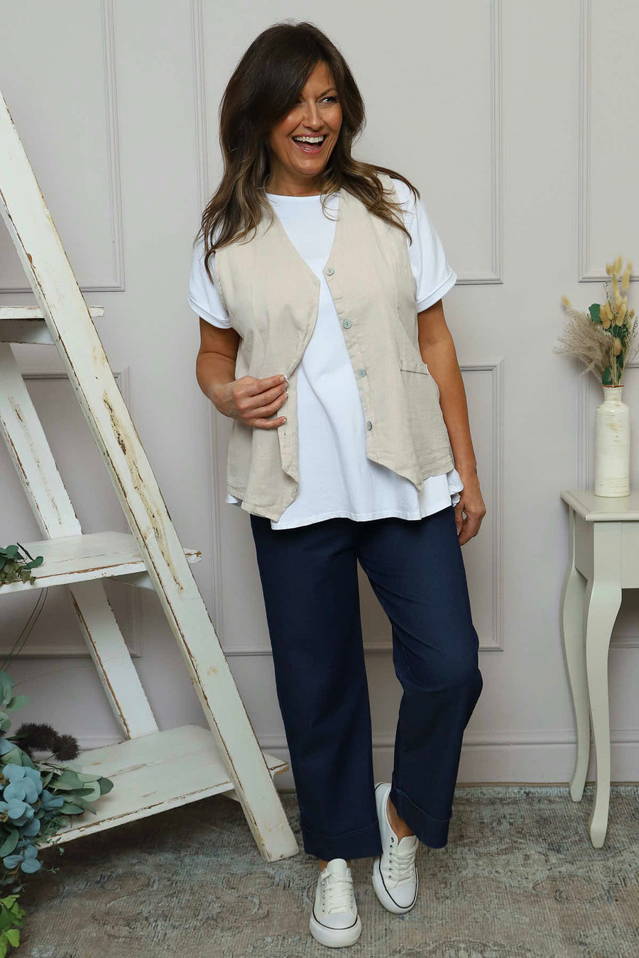 Maryam Linen Waistcoat Stone