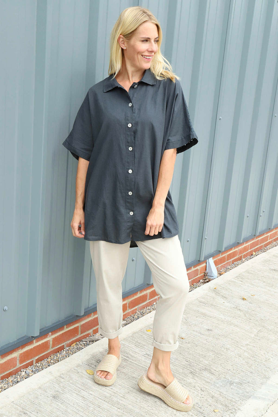 Theodora Crochet Detail Shirt Charcoal