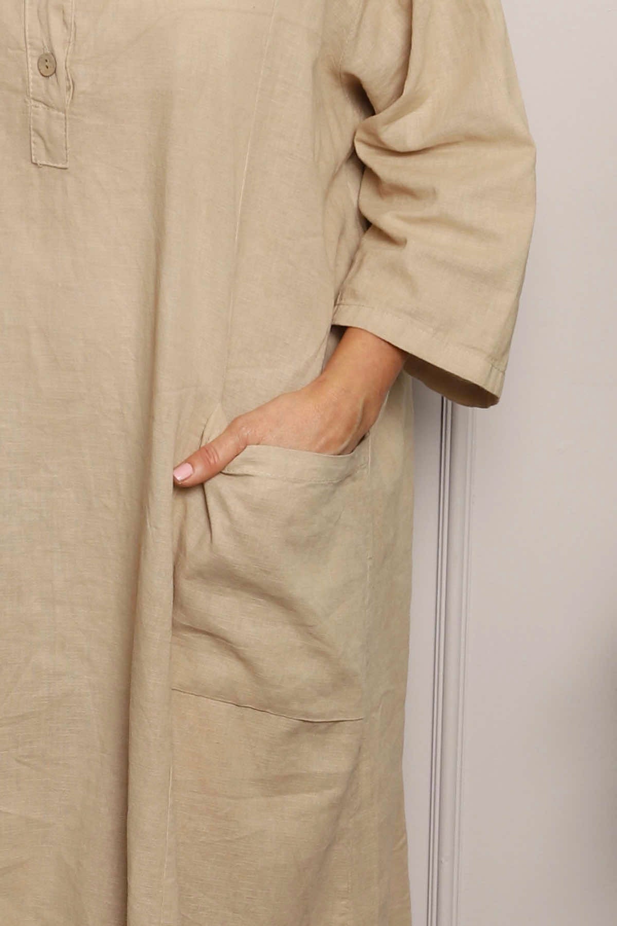 Reese Button Linen Dress Camel