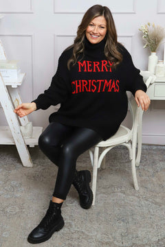 Merry Christmas Polo Neck Jumper Black