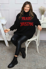 Merry Christmas Polo Neck Jumper Black Black - Merry Christmas Polo Neck Jumper Black