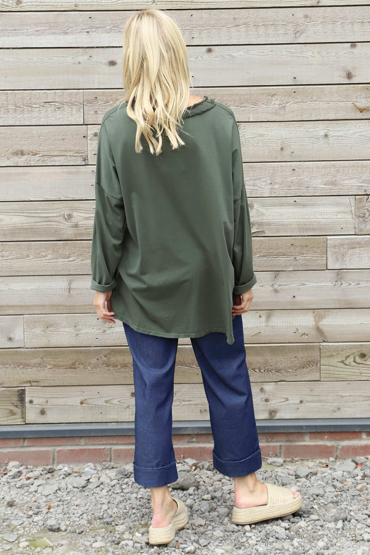 Indira V-Neck Cotton Top Khaki