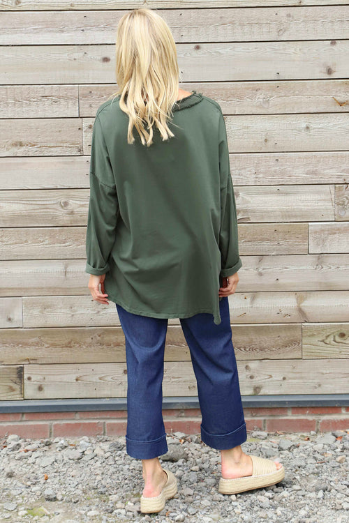 Indira V-Neck Cotton Top Khaki - Image 4