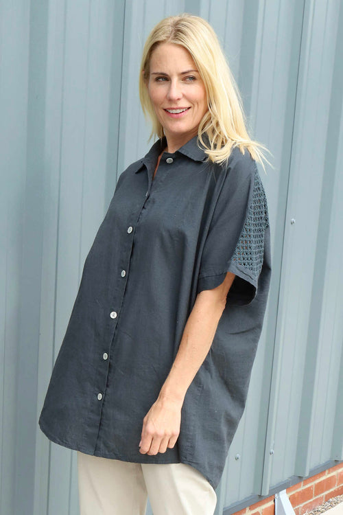 Theodora Crochet Detail Shirt Charcoal - Image 3