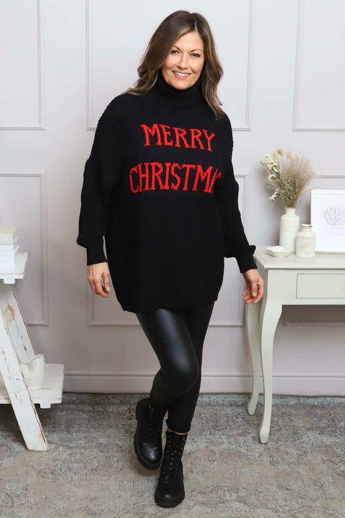 Merry Christmas Polo Neck Jumper Black - Image 4