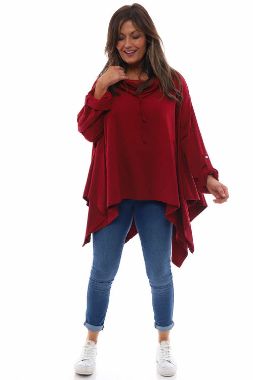 Stradella Cowl Neck Jersey Top Red