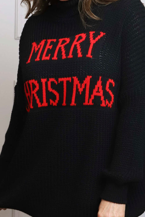 Merry Christmas Polo Neck Jumper Black - Image 5