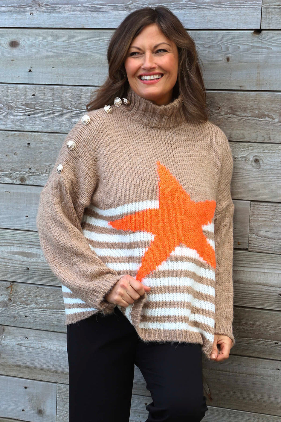 Agata Star Knitted Jumper Camel