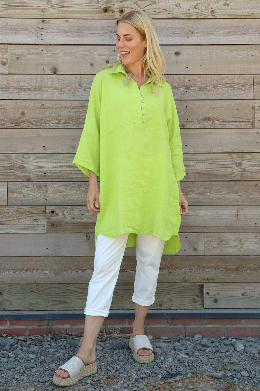 Tarna Button Linen Tunic Lime