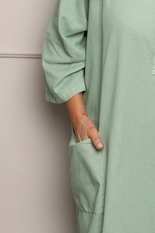 Reese Button Linen Dress Sage Green - Image 3