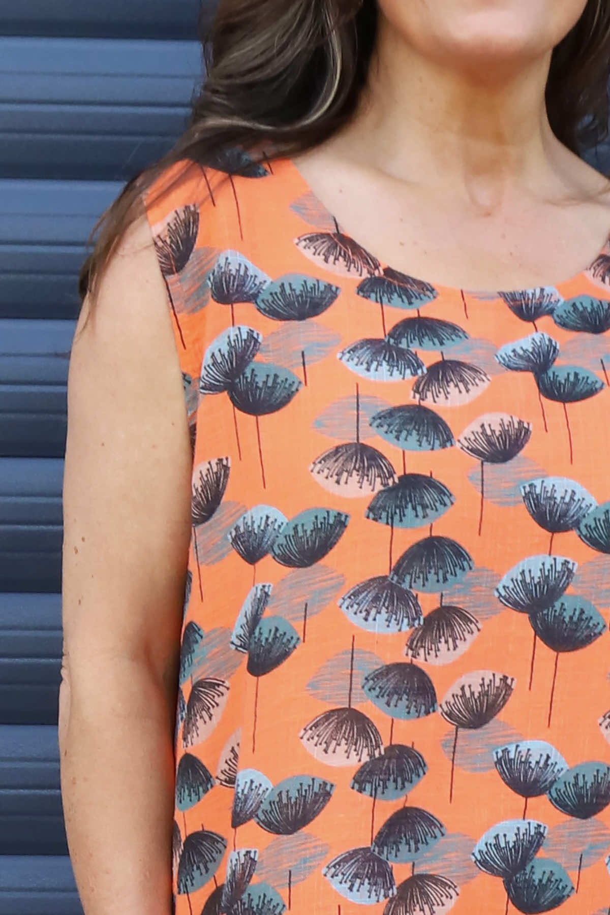 Chloe Print Sleeveless Cotton Dress Orange