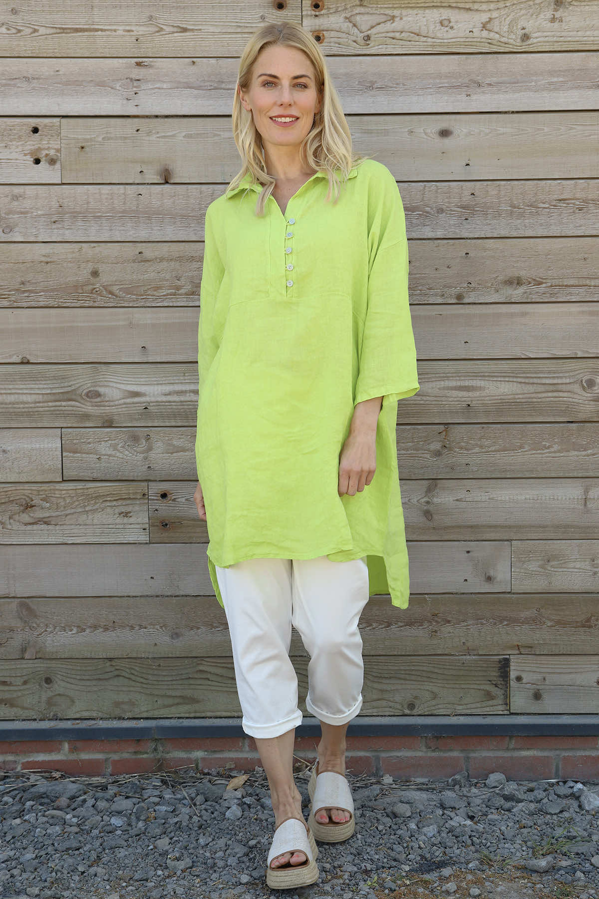 Tarna Button Linen Tunic Lime