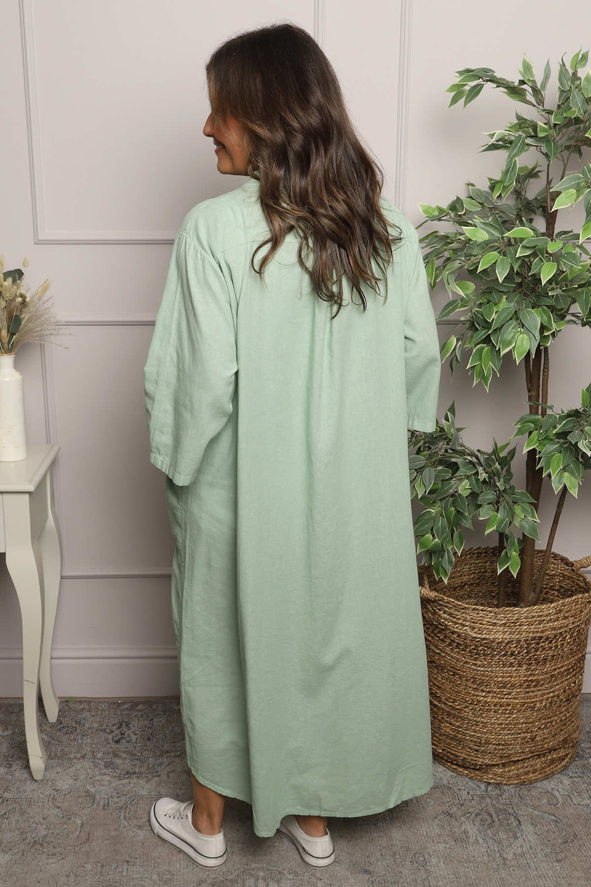 Reese Button Linen Dress Sage Green