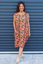Chloe Print Sleeveless Cotton Dress Orange Orange - Chloe Print Sleeveless Cotton Dress Orange