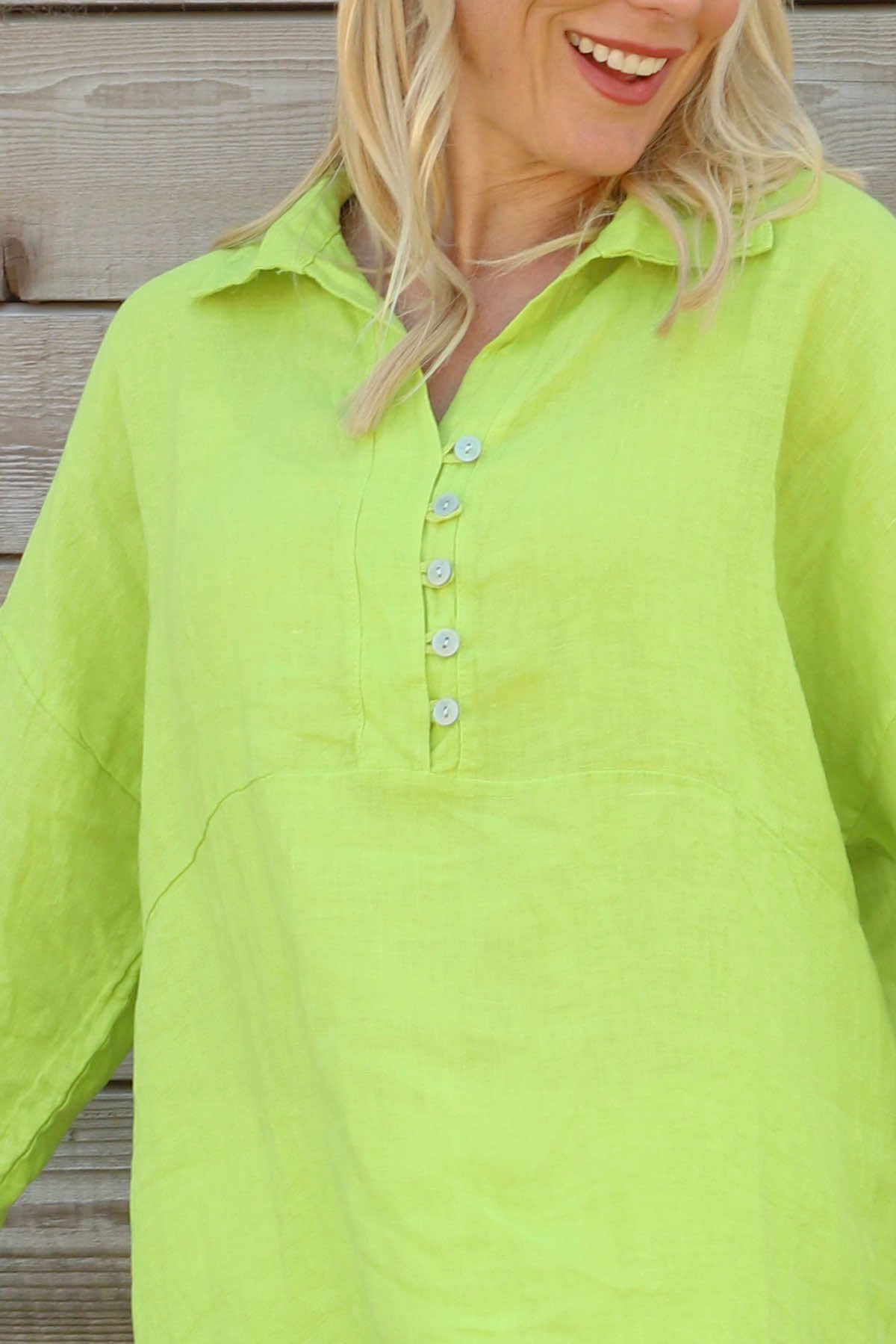 Tarna Button Linen Tunic Lime