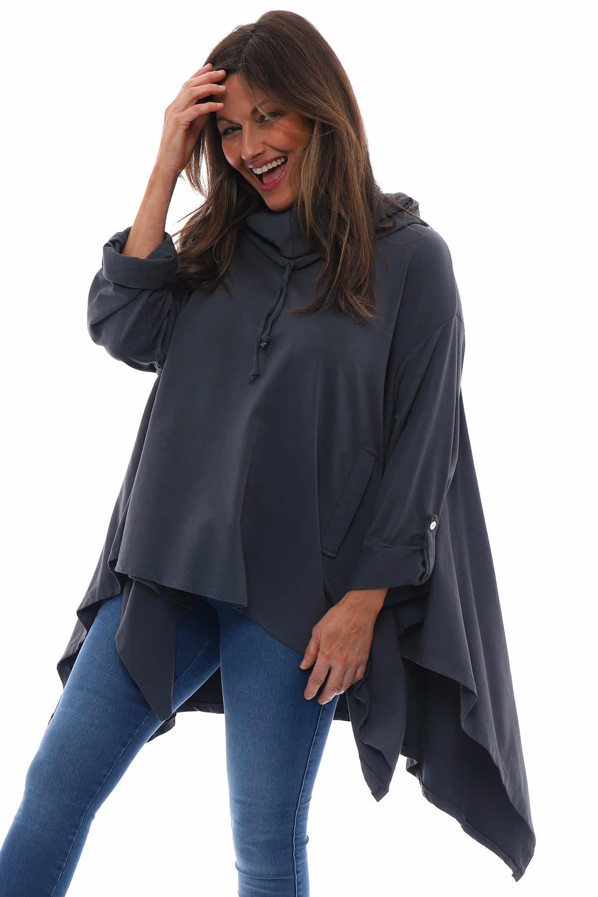 Stradella Cowl Neck Jersey Top Charcoal