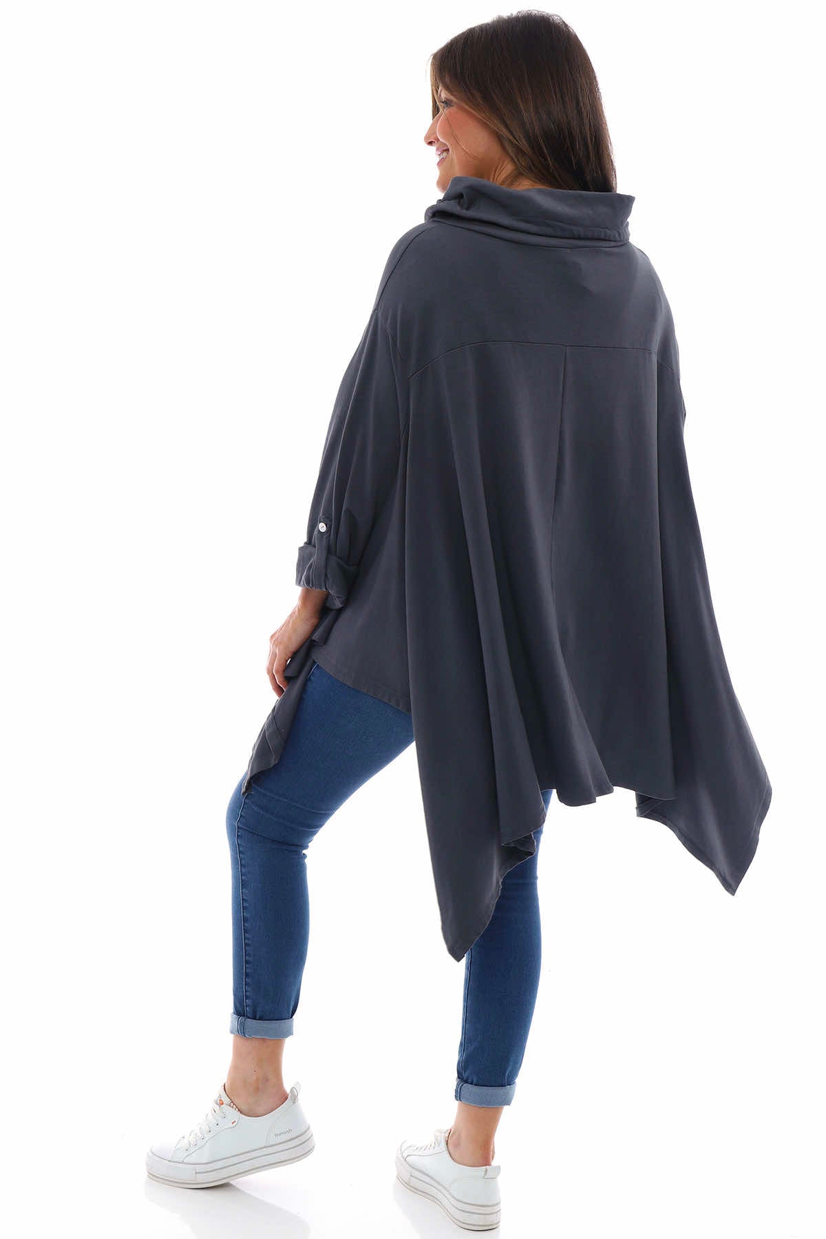 Stradella Cowl Neck Jersey Top Charcoal