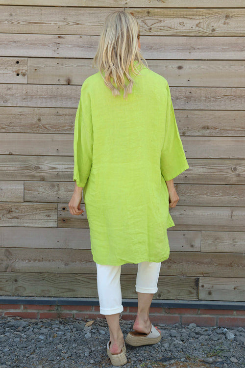Tarna Button Linen Tunic Lime - Image 4