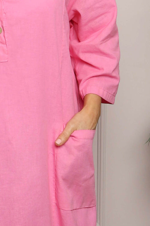 Reese Button Linen Dress Fuchsia - Image 3