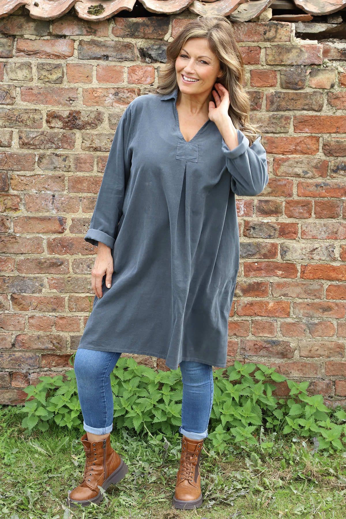 Imogen Needlecord Tunic Mid Grey