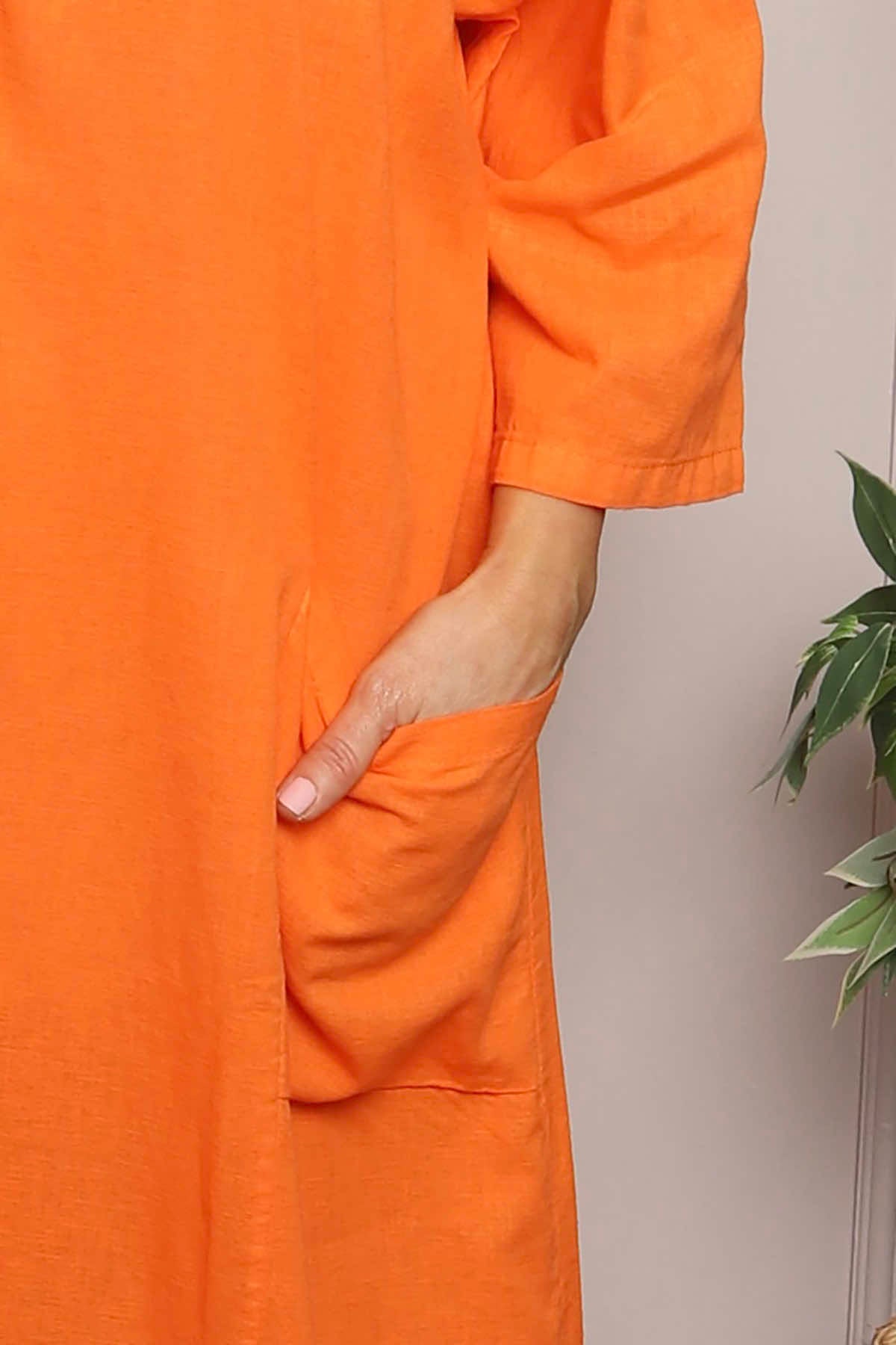 Reese Button Linen Dress Orange