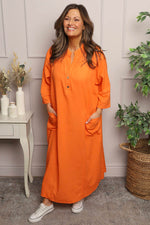 Reese Button Linen Dress Orange Orange - Reese Button Linen Dress Orange
