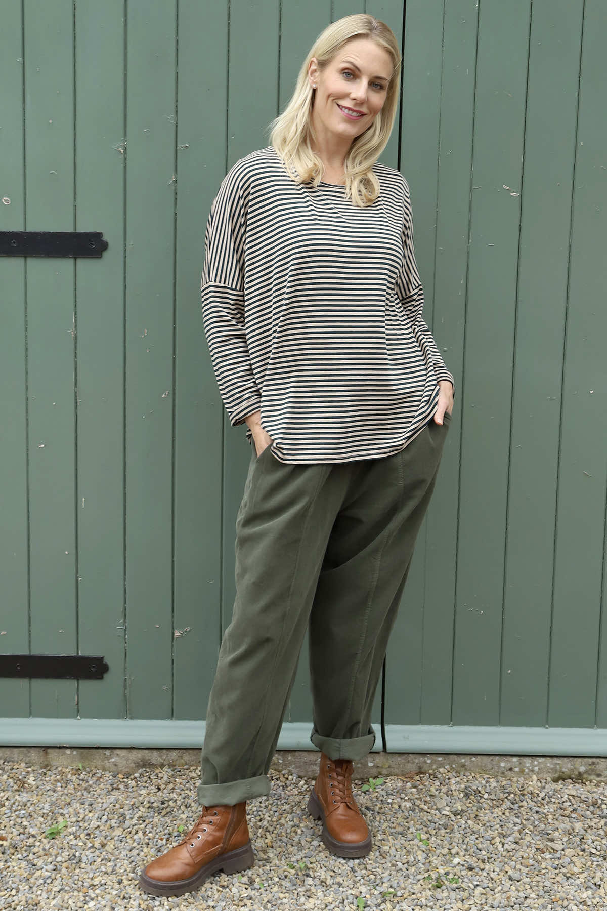 Frances Stripe Sweat Top Bottle Green