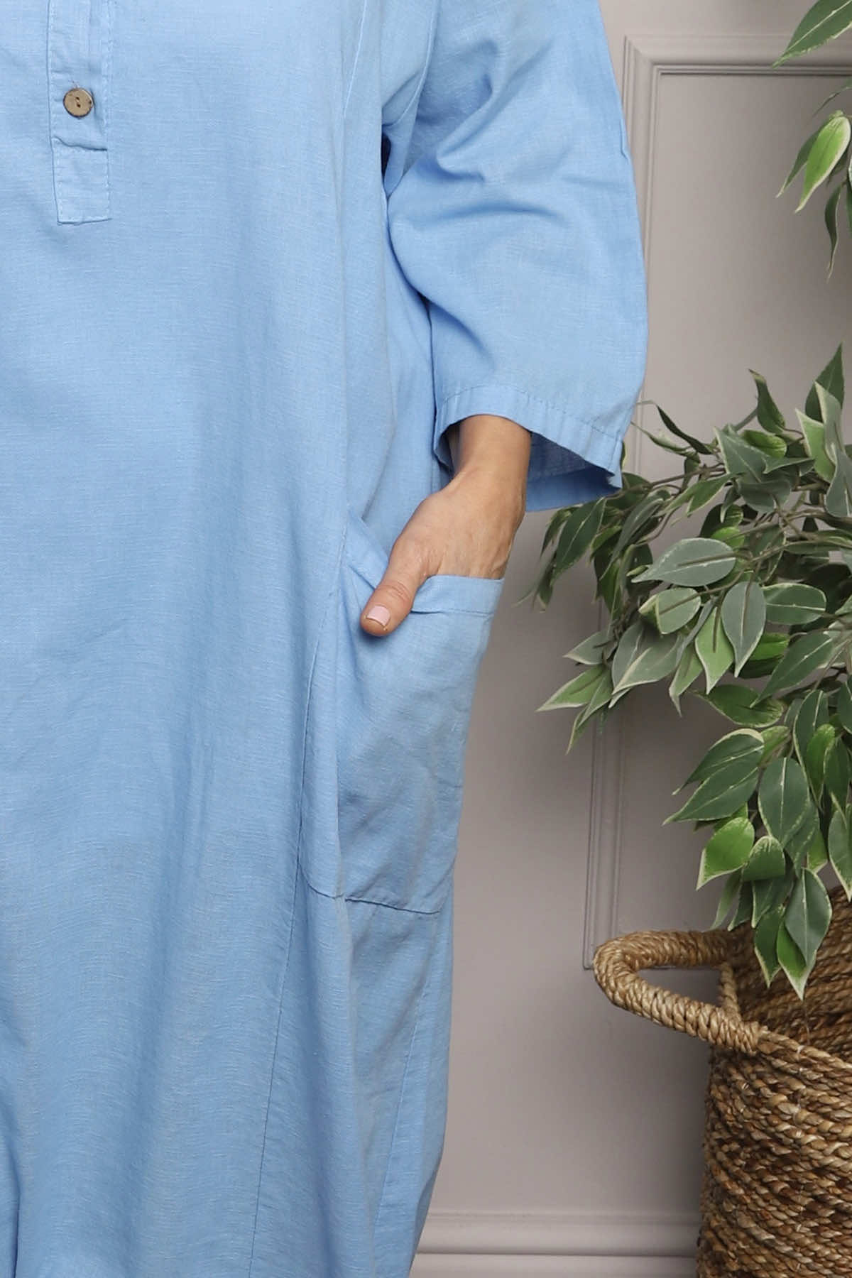 Reese Button Linen Dress Powder Blue