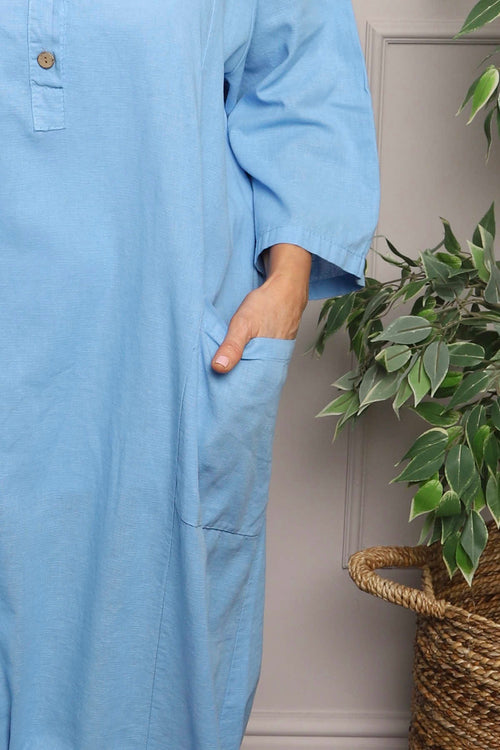Reese Button Linen Dress Powder Blue - Image 4
