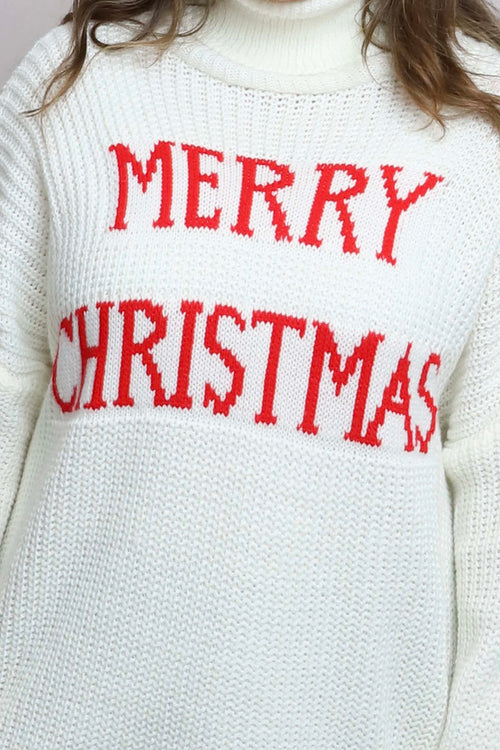 Merry Christmas Polo Neck Jumper Cream - Image 7
