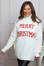 Merry Christmas Polo Neck Jumper Cream Cream - Merry Christmas Polo Neck Jumper Cream