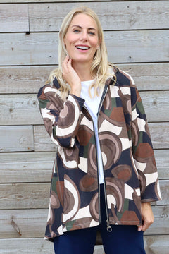 Cynthia Print Zip Hooded Jacket Black