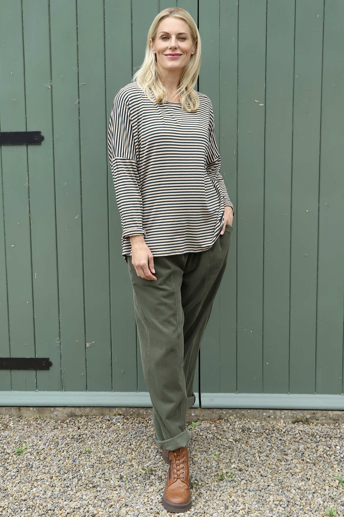 Frances Stripe Sweat Top Bottle Green