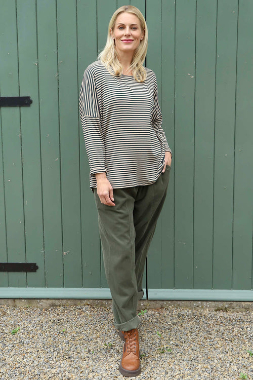 Frances Stripe Sweat Top Bottle Green - Image 3