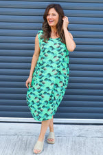 Chloe Print Sleeveless Cotton Dress Green Green - Chloe Print Sleeveless Cotton Dress Green