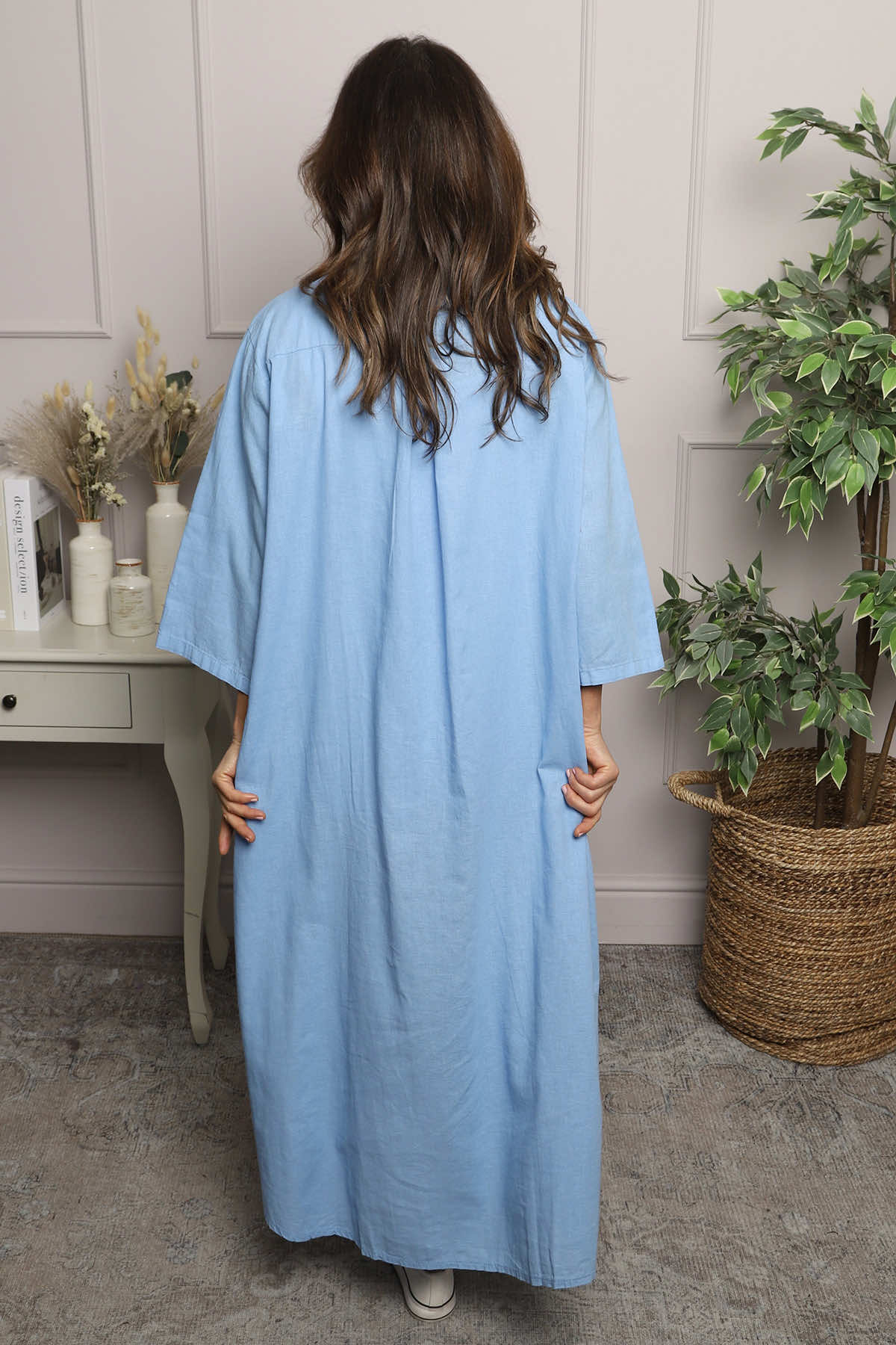 Reese Button Linen Dress Powder Blue