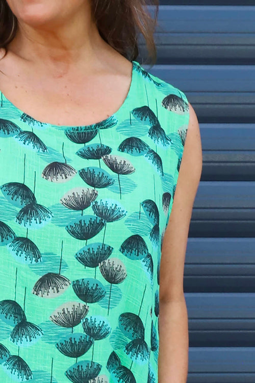 Chloe Print Sleeveless Cotton Dress Green - Image 3