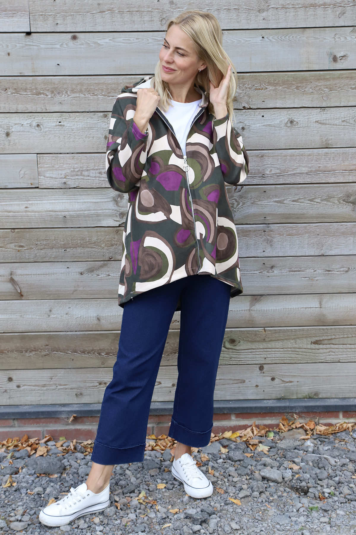 Cynthia Print Zip Hooded Jacket Purple