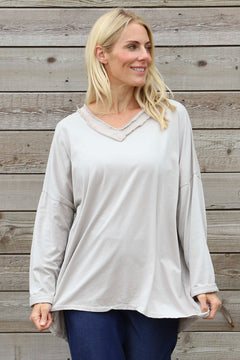 Indira V-Neck Cotton Top Stone