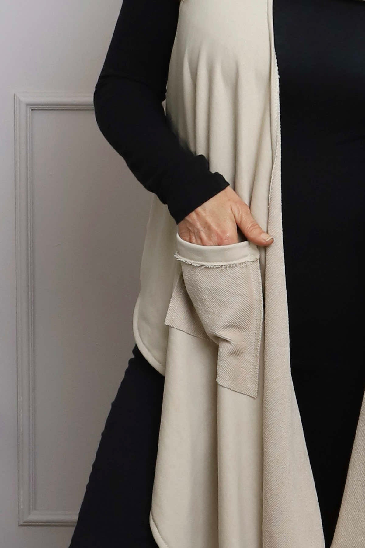 Orpha Cowl Neck Cotton Waistcoat Stone