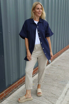 Theodora Crochet Detail Shirt Navy