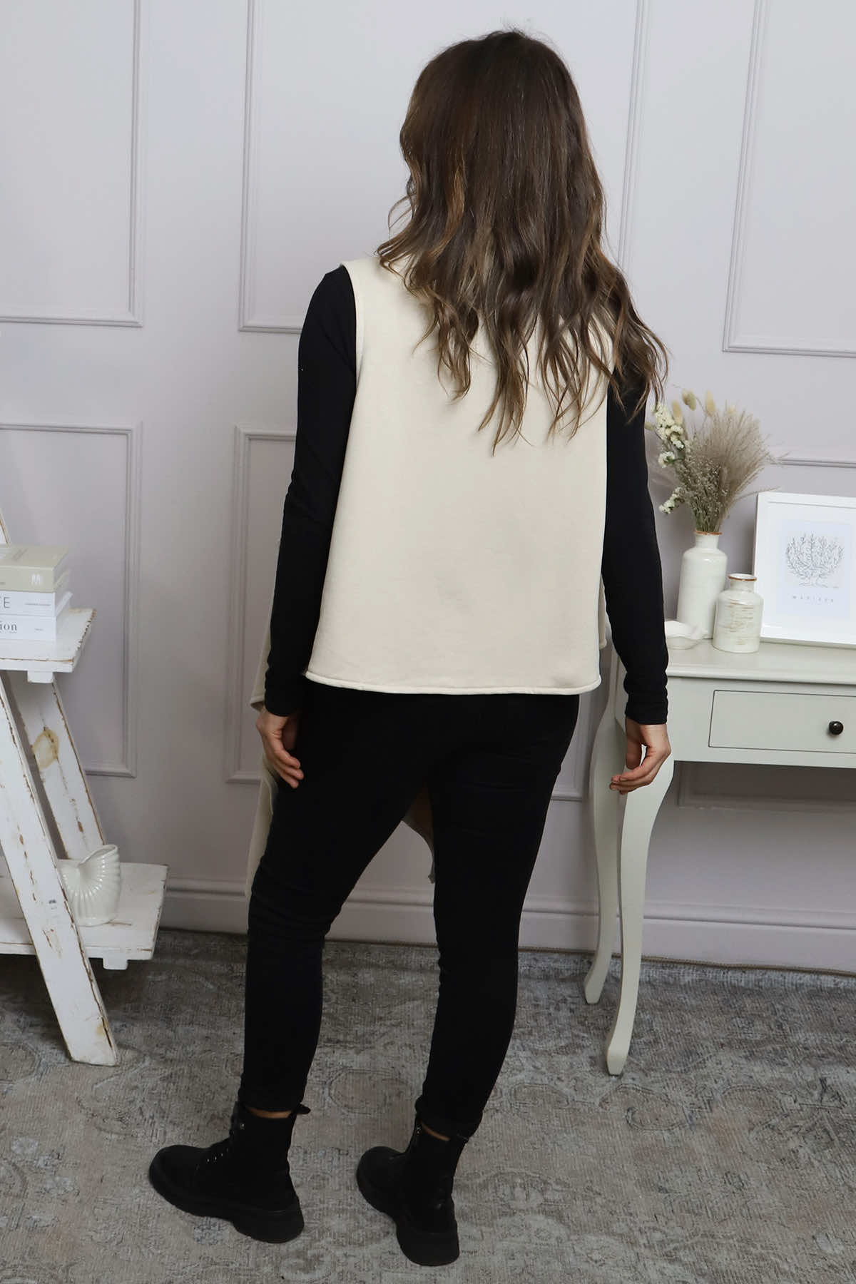 Orpha Cowl Neck Cotton Waistcoat Stone