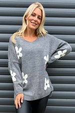 Valerie Flower Knitted Jumper Mid Grey Mid Grey - Valerie Flower Knitted Jumper Mid Grey