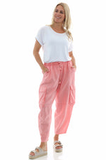Eva Washed Cargo Linen Trousers Coral Coral - Eva Washed Cargo Linen Trousers Coral