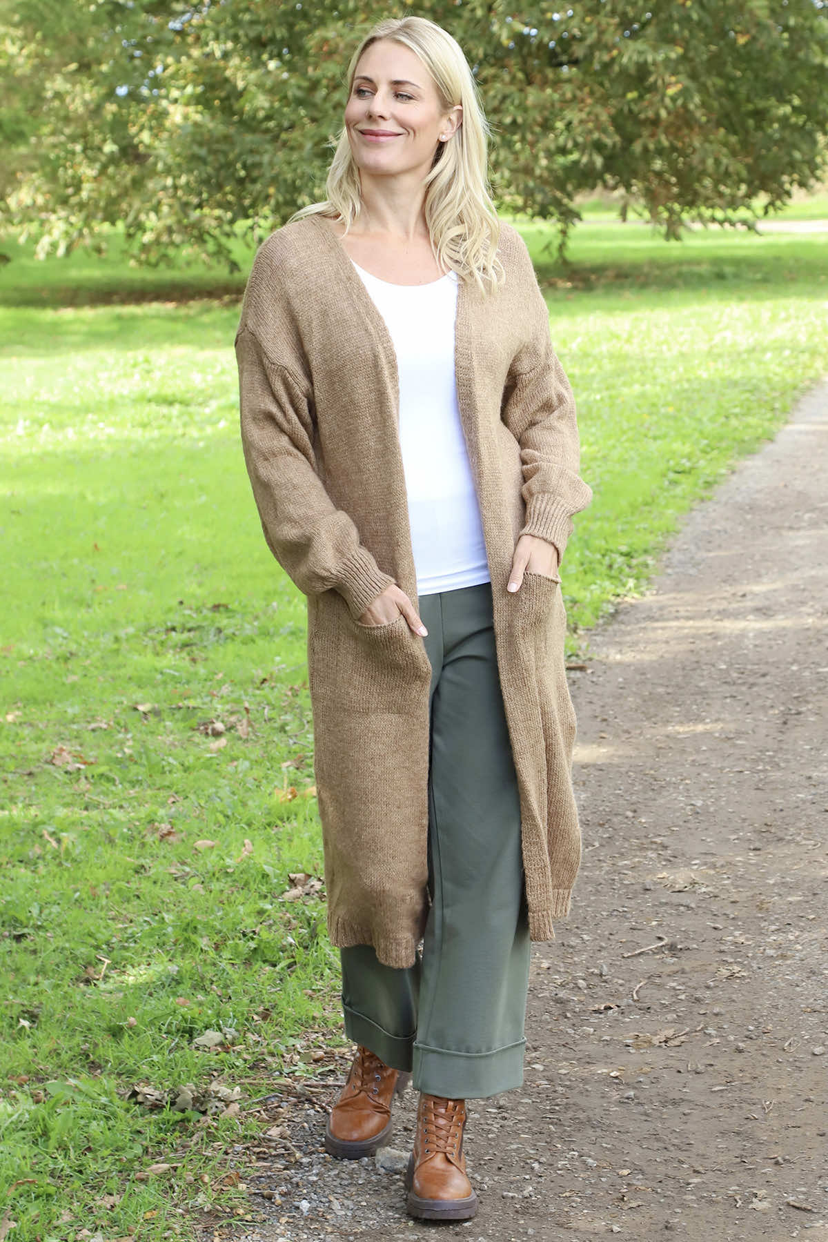 Chelsea Long Knitted Cardigan Camel