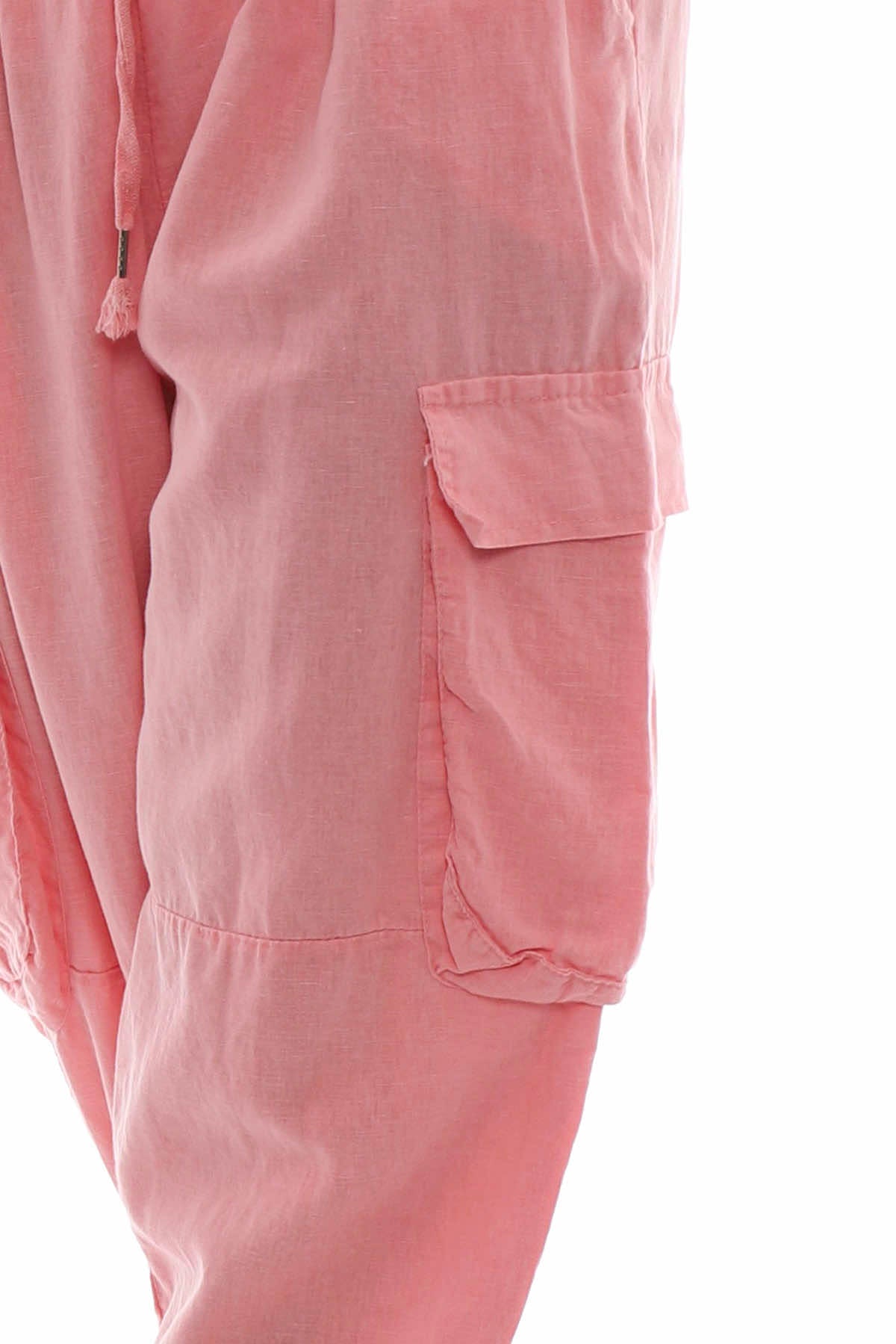 Eva Washed Cargo Linen Trousers Coral