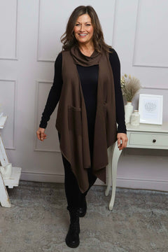 Orpha Cowl Neck Cotton Waistcoat Cocoa